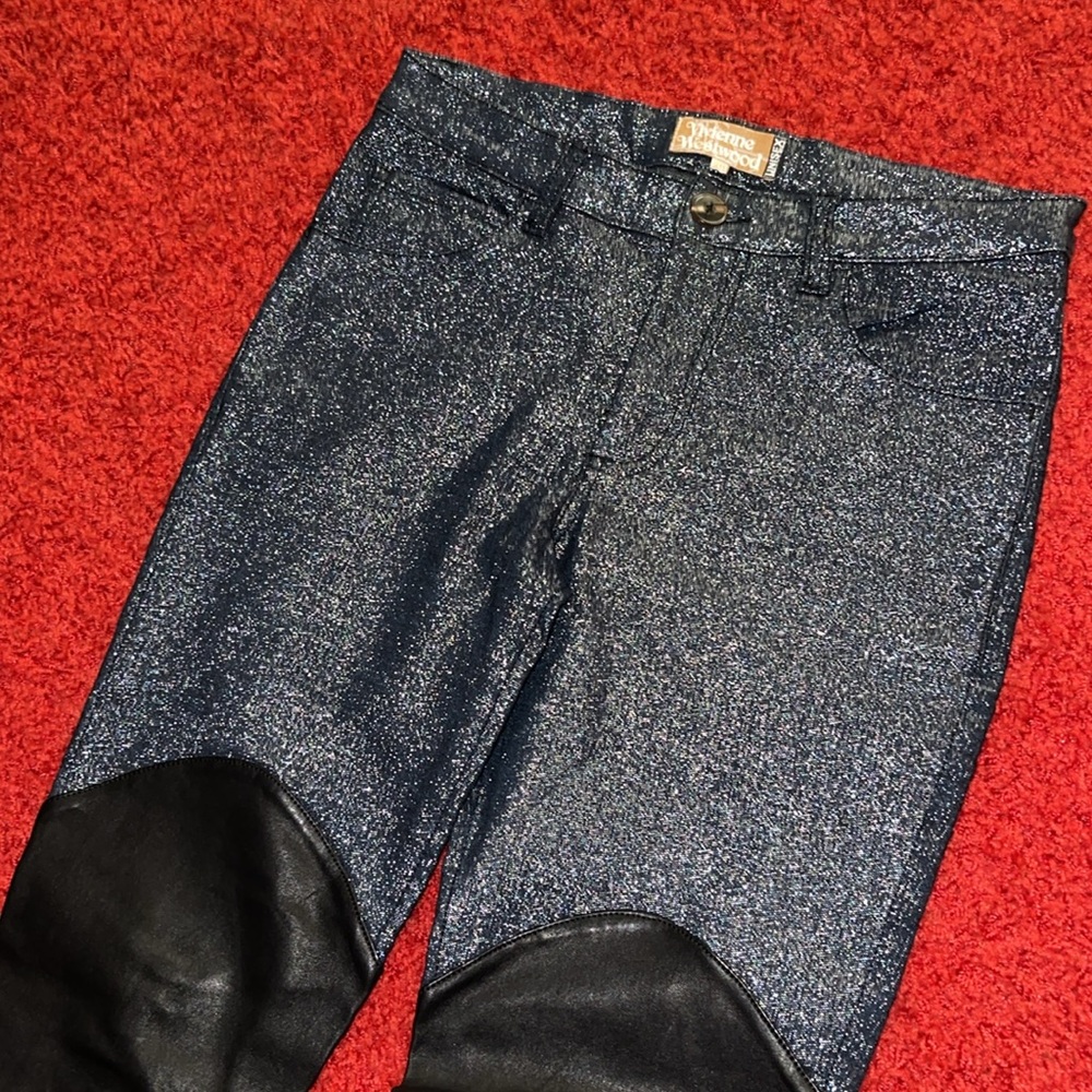 Vivienne Westwood Glitter Jeans and Blk leather 2016 all stretchy! US 28